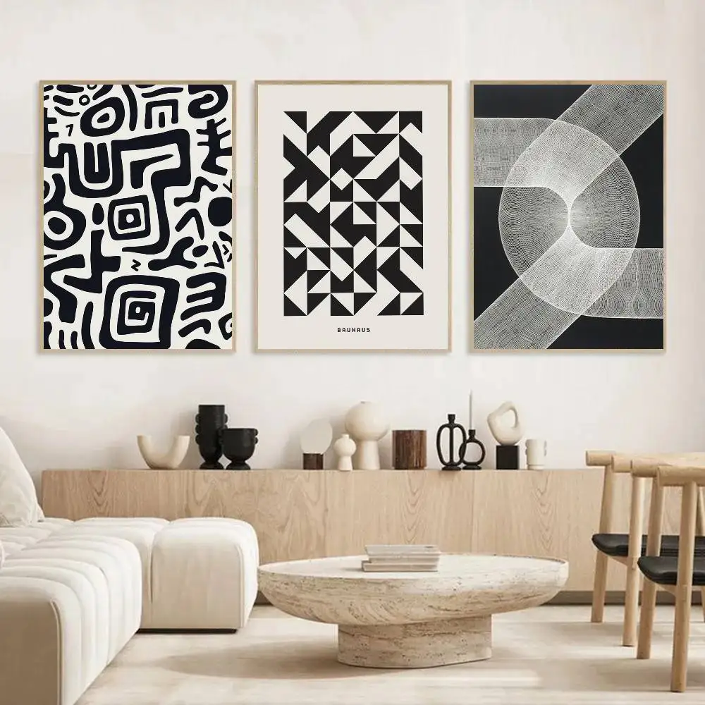 1PC Abstract Black and White Wall Art Poster Self-adhesive Art Waterproof Paper Sticker Coffee House Bar Room Wall Decor - Image 4