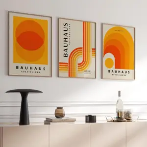 Orange Blue Bauhaus Print Set Mid-Century Modern Abstract Wall Art Home Decor Canvas Print Gift Poster Simple Decoration Poster
