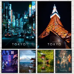 Tokyo, Japan City Pop Kyoto Poster Kyushu City Street Ise Meoto Iwa Matsuri Painting Wall Art Home Room Decor Canvas Poster