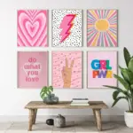 Abstract Pink Lightning Gradient Love Heart Sun Wall Art Canvas Painting Nordic Minimalism Poster Modern Living Room Home Decor