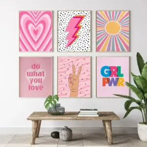 Abstract Pink Lightning Gradient Love Heart Sun Wall Art Canvas Painting Nordic Minimalism Poster Modern Living Room Home Decor