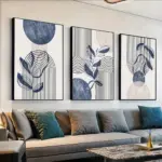 Abstract Beige Navy Blue Geometric Wall Print Painting Botanical Lines Canvas Poster Boho Art Prints Modern Living Room Decor