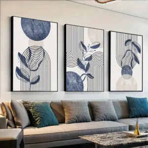 Abstract Beige Navy Blue Geometric Wall Print Painting Botanical Lines Canvas Poster Boho Art Prints Modern Living Room Decor