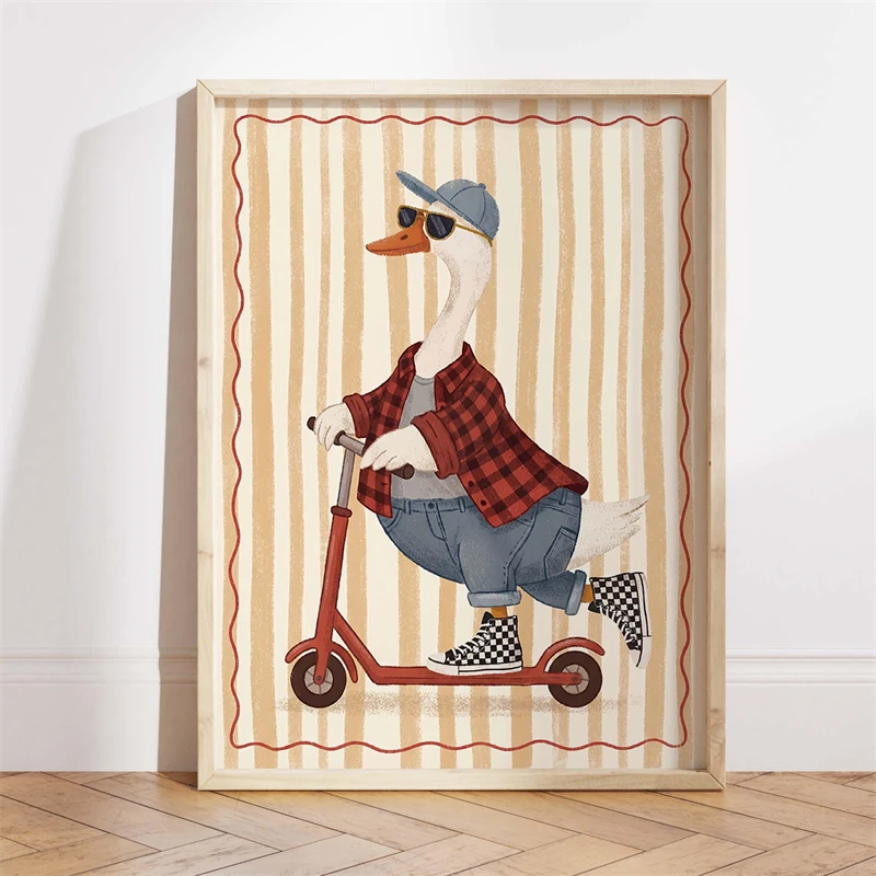 Retro Kids Room Decor Poster Skateboarding Bear Nursery Print Canvas Painting Wall Art Picture for Bathroom Home Decoration - Image 3