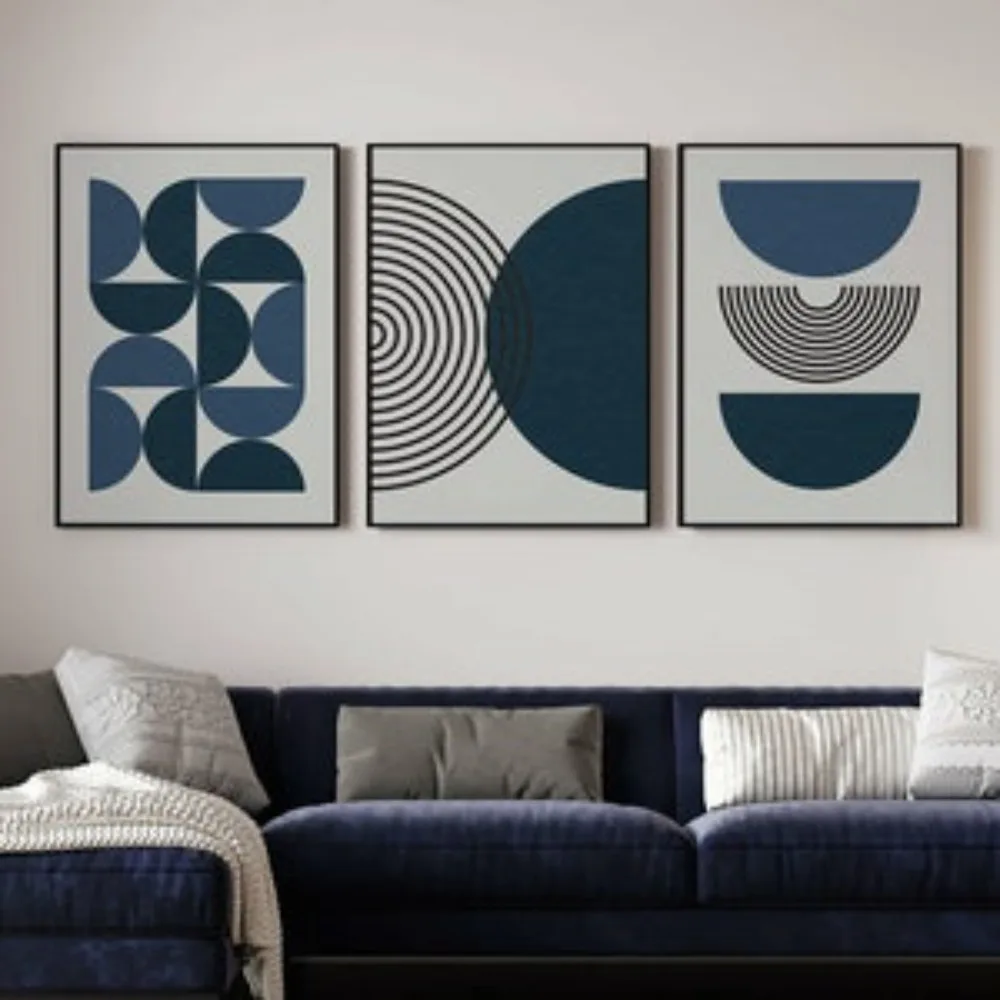 Navy Blue Mid Century,Modern Wall Art Set of 3,Bohemian Botanical Posters,Boho Blue,Gallery Wall Set,Home Decoration,Printable - Image 2