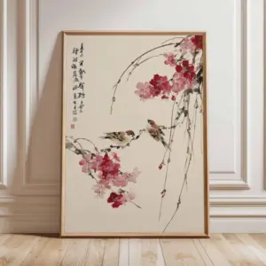 Japanese-style Bird Poster Cherry Blossom Wall Decoration Zen-inspired Home Decor Traditional Floral Wall Decoration - Frameless