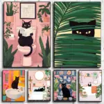 Art Green bedroom and cat Poster HD art sticky wall waterproof home living room bedroom bar aesthetic decoration