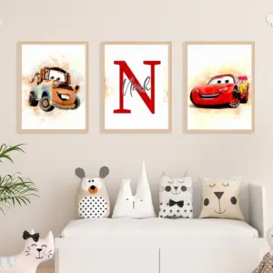 Lightning McQueen Personalized Name Print Cartoon Movie Poster Cars Animation Canvas Painting For Boys Room Wall Picture Decor