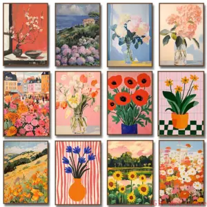 Abstract Flower Sunflower Pink Rose Vase Canvas Painting Modern Floral Prints Poster Wall Art Picture Living Room Home  Decor