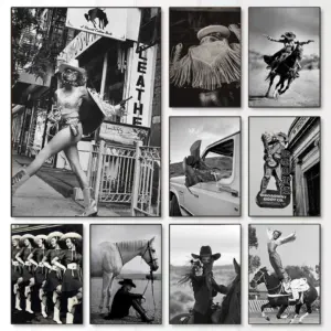 Vintage Black and White Wild West Fashion CowGirl Horse Equestrian Photography Poster Canvas Painting Wall Pictures Home Decor