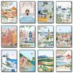 World Travel City Landscape Poster Print Greece Italy Florence Paris France Canvas Painting Wall Art Picture for Room Home Decor