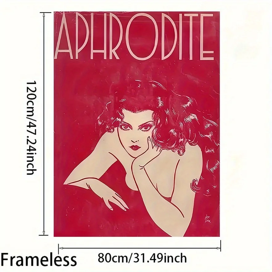 1pc Large Modern Canvas Poster - Waterproof Red Portrait of Woman with Aphrodite Typography - Frameless Bathroom, Living Room, - Image 2