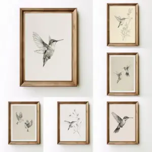 Vintage Minimalist Hummingbird Sketch Bird Animal Drawing Illustration Poster Canvas Painting Wall Art Pictures Home Decor