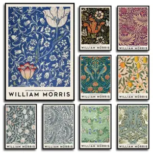 Abstract William Morris Flower Leaf Bird Vintage Posters and Prints Canvas Painting Wall Art Pictures for Living Room Home Decor