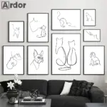 Abstract Pet Dog Cat Poster Canvas Painting Line Drawing Wall Poster Black White Minimalist Art Prints Nordic Picture Home Decor