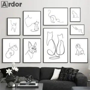 Abstract Pet Dog Cat Poster Canvas Painting Line Drawing Wall Poster Black White Minimalist Art Prints Nordic Picture Home Decor