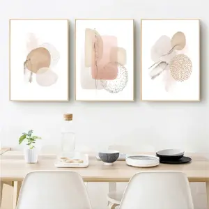 Modern Abstract Beige Pink Geometric Canvas Painting Boho Poster and Print Wall Art Pictures for Bedroom Living Room Home Decor