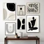 Abstract Boho Geometric Line Posters Black Beige Bohemian Wall Art Canvas Painting Print Picture for Living Room Home Decoration