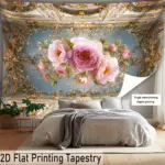 Ultra Large Luxury Floral Tapestry, Exquisite Flowers HD Digital Print Polyester Wall Hanging for Living Room Bedroom Decor,