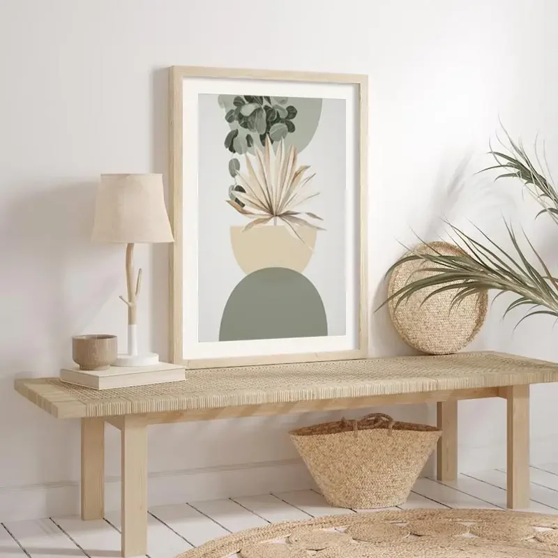 Boho Green Beige Half Circle Colour Block Poster Sage Mid Century Bohemian Canvas Painting Fresh Bedroom Frameless Wall Art - Image 4