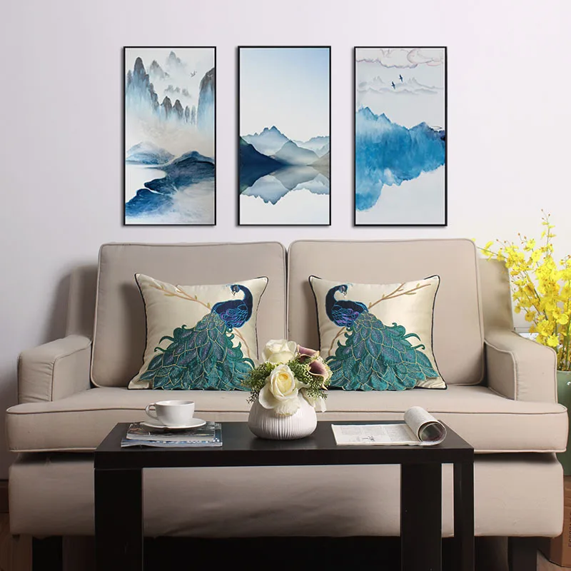 New Chinese Embroidered Peacock Throwing Pillow, Cushion, Sofa Cushion Cover, Bed Waist Pillow Cover - Image 3