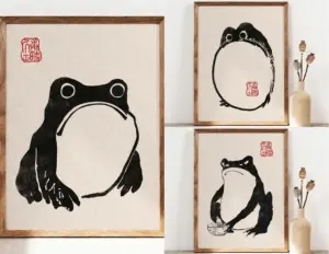 Vintage Animal Wall Art Japanese Black and White Print Pictures Home Decor Gifts Matsumoto Hoji Funny Frog Canvas Painting