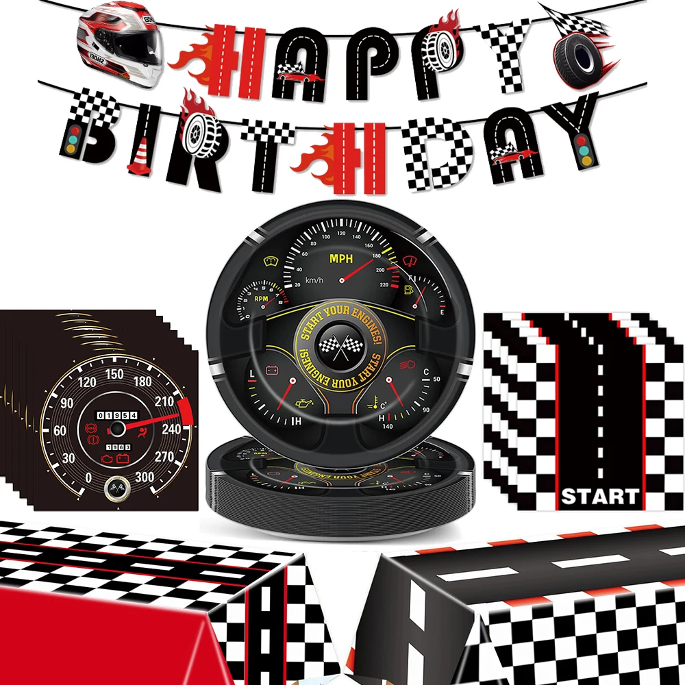 Race Car Decorations Paper Plates Napkins Start Your Engines Tableware Boys Cars Themed Formula 1 Birthday Party Decors Supplies