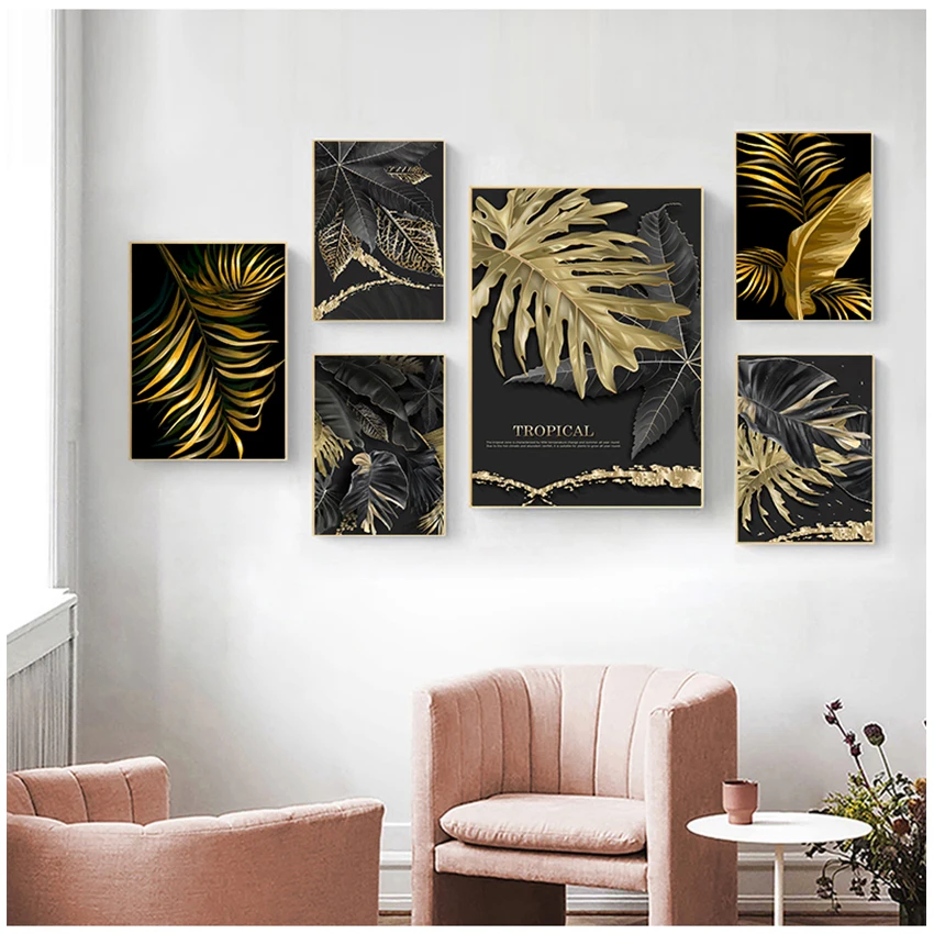 Posters and Prints for Living Room Decor Gold Plant Picture Home Decor Nordic Canvas Painting Wall Art Tropical Leaves - Image 4