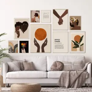Black Woman Man Illustration Abstract Prints African American Couple Love Poster Boho Hands Canvas Painting Bedroom Home Decor