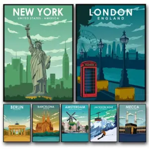 Vintage City Travel Poster London New York Lisbon Venice Sydney Rome Italy Canvas Painting Nordic Modern Picture Room Home Decor