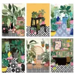 Greek Tile Botanical House Plants Art Nordic Poster Home Decor Boho Green Leaves Decor Picture Modern Wall Art Canvas Painting