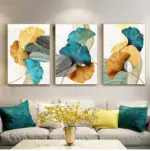 Modern Picture Living Room Decor Blue Green Yellow Gold Plant Leaf Abstract Nordic Canvas Print Wall Art Painting Home Decor