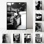 Romantic Black And White Elegant Reading Drinking Smoking Female Portrait Art Poster Canvas Print Coffee Shop Lounge Wall Decor