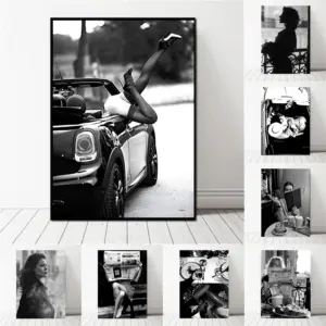 Romantic Black And White Elegant Reading Drinking Smoking Female Portrait Art Poster Canvas Print Coffee Shop Lounge Wall Decor