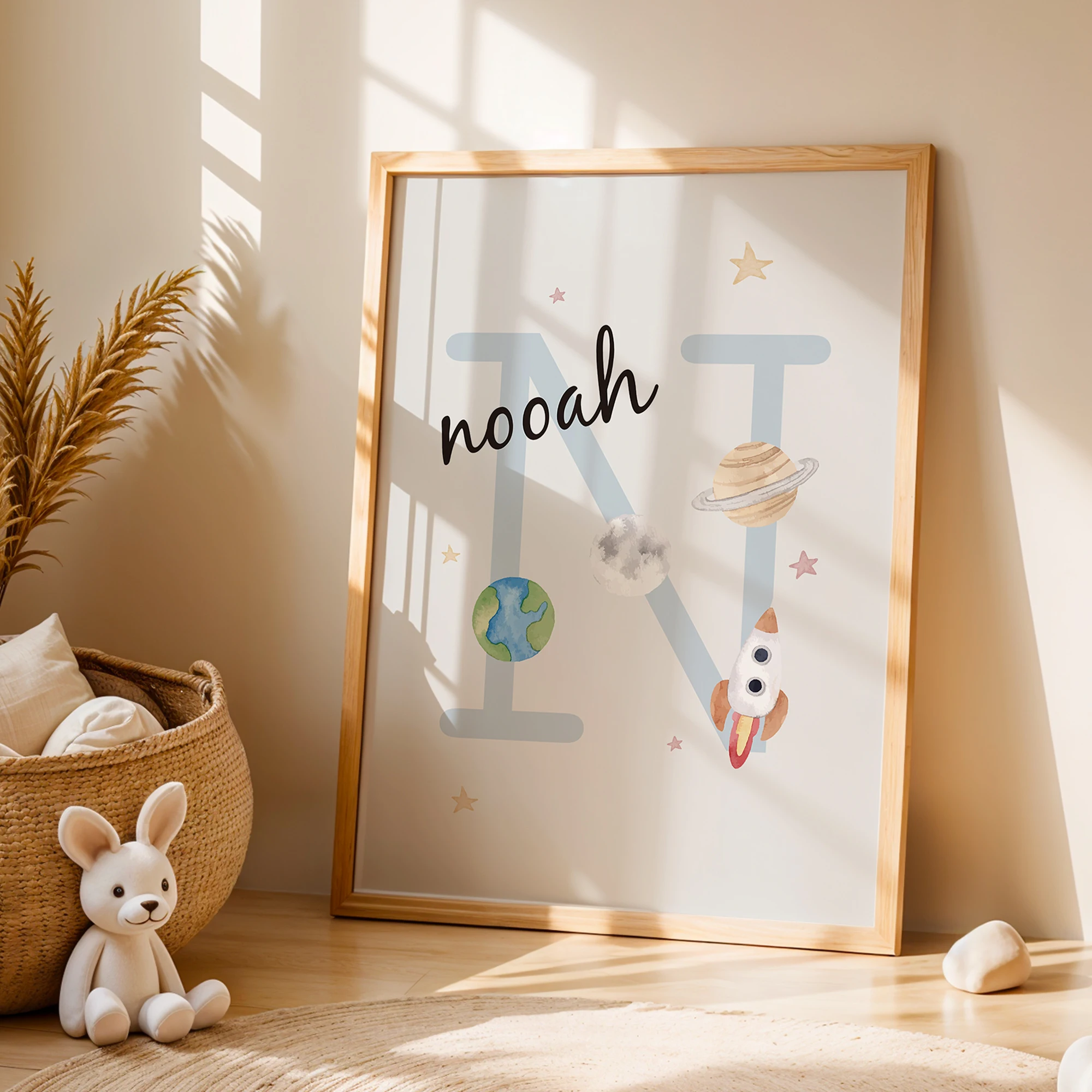 6pcs Personalized Custom Name Cartoon Child rocket Wall Art Print Picture Canvas Poster Painting For Living Room Home Decor Gift - Image 3