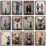 Pop Street Graffiti Wall Art Banksy Boy Girl with Balloon on Canvas Posters and Prints Painting for Living Room Home Decor Gifts