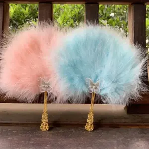 Chinese Vintage Hand Fan Colorful Feather Fan for Fairy Girl Dance Wedding Favor Party Decoration High Quality Gift for Guest