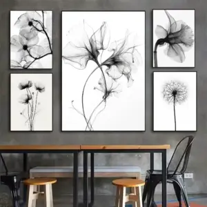 Black and white ink Flowers Poster HD art sticky wall waterproof home living room bedroom bar aesthetic decoration