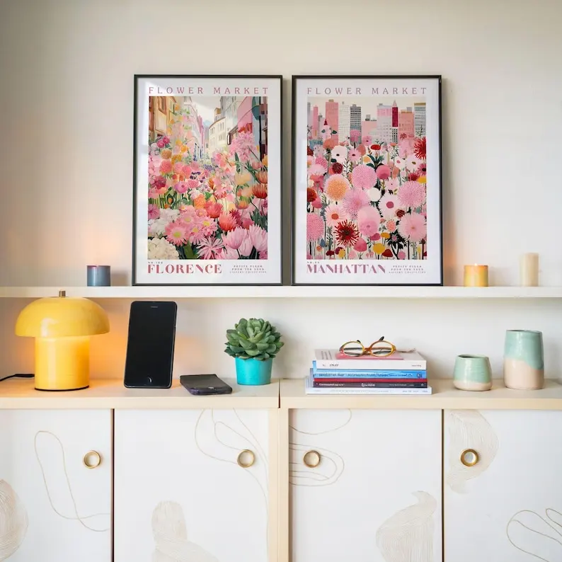 3pcs/set Pink Flower Market Canvas Posters Vibrant Plant Wall Art Posters for Modern Living Room Kitchen Bedroom Home Decor - Image 2