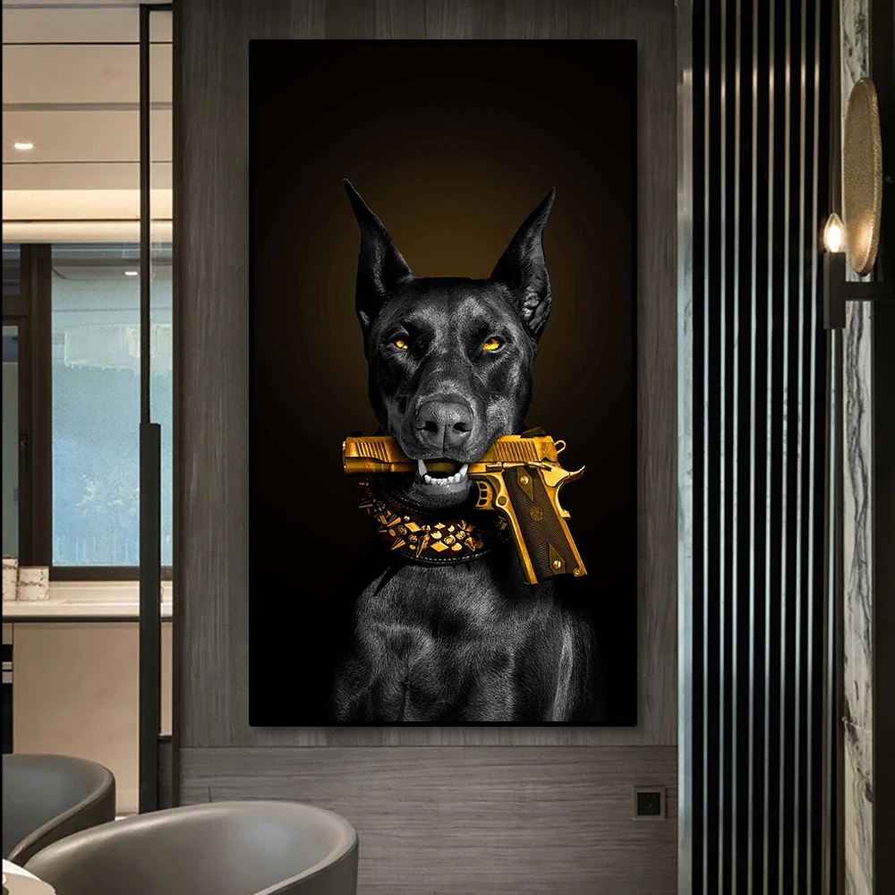 Animal Black Dog Poster Doberman Mafia Dog Poster Decorative Painting Canvas Wall Art Living Room Bedroom Decorative Mural
