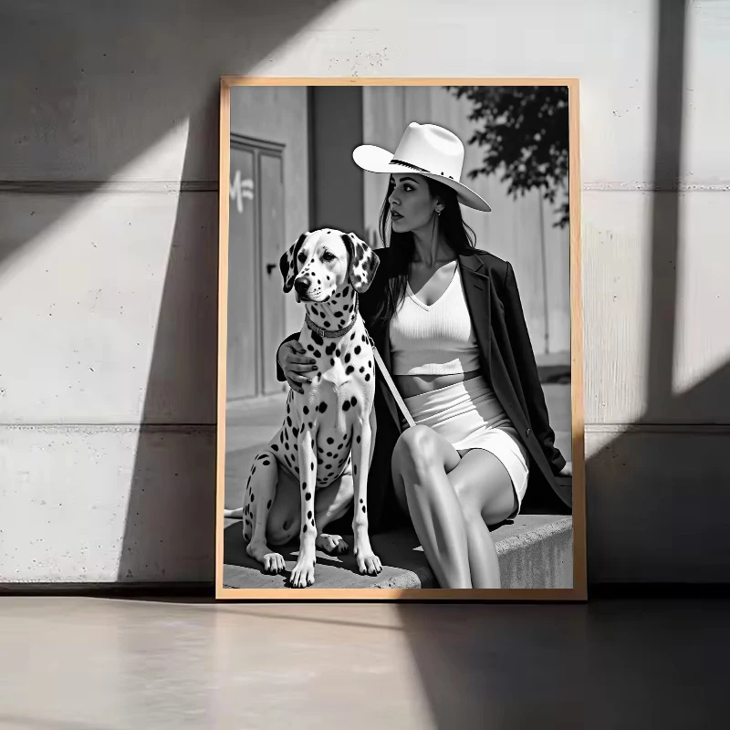 Modern Black White Fashion Women Doberman Spaniel Champagne Luxury Poster Canvas Paintings Wall Art Pictures for Room Home Decor - Image 5