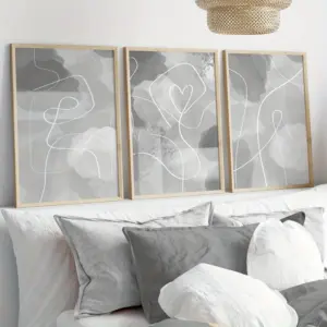 3pcs Modern Abstract Wall Art Set - Grey and White Minimalist Posters, Unframed Canvas Prints for Bedroom, Living Room