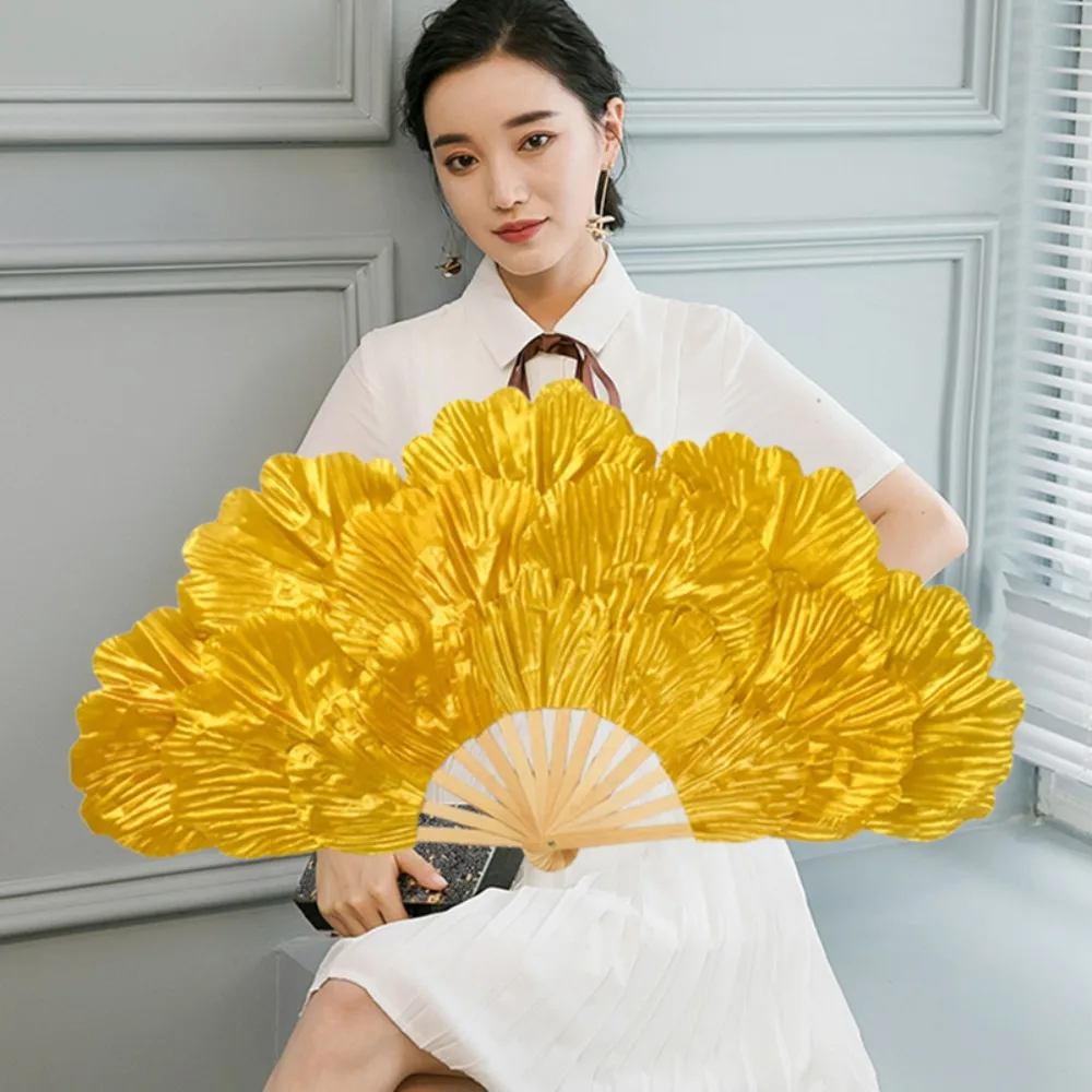 Chinese Style Peony Petal Dancing Fan Bamboo Frame Multi-layered Yangko Performance Fan Large Size Flower Folding Fan Summer - Image 2