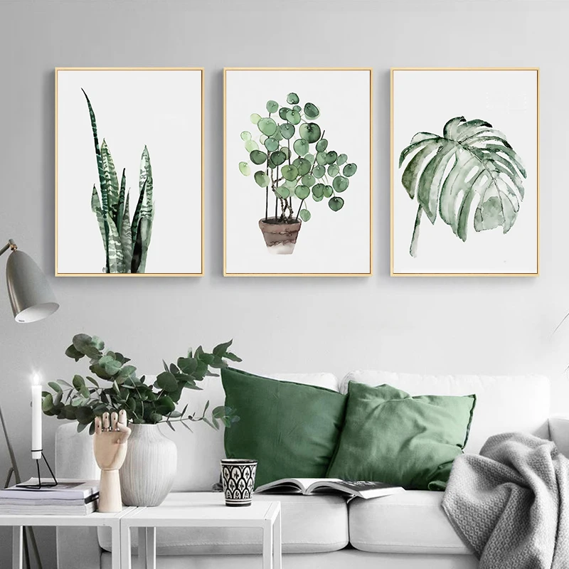Simple Green Plant Leaves Canvas Art Painting Print Modern Wall Decorative Posters for Living Room Bedroom Home Decor Picture - Image 2