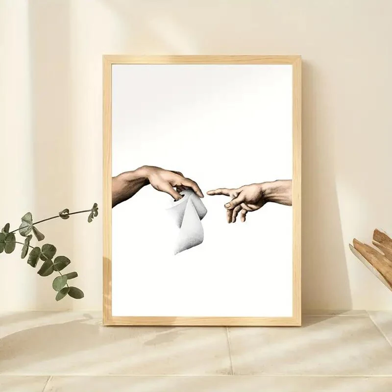 Adam's Creation Meets Toilet Paper Canvas Posters Print, Michelangelo Wall Art,Minimal,Toilet Decor,Modern Home Decoration - Image 3