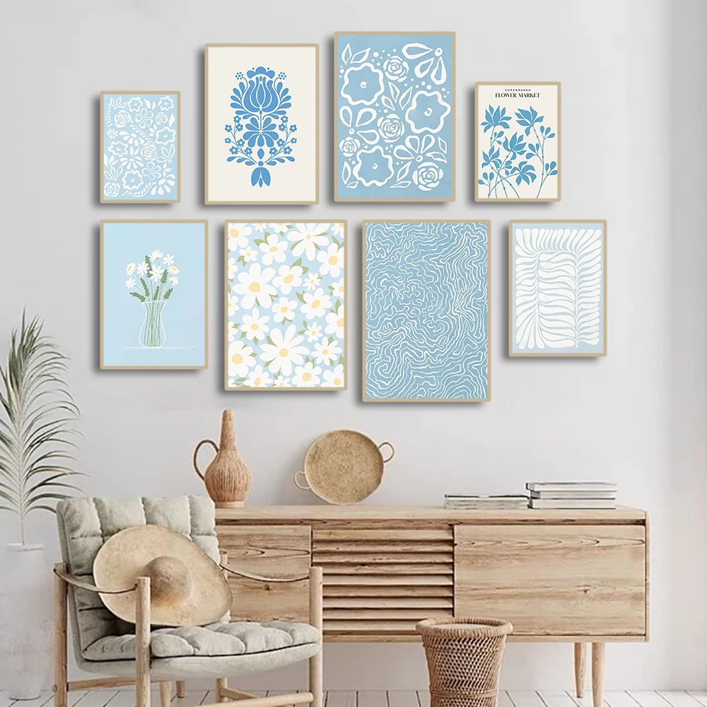 Blue Flower Market Minimalism Wall Art Canvas Painting Nordic Posters And Prints Abstract Wall Pictures For Living Room Decor - Image 2