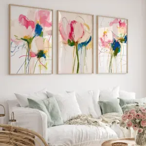 3pcs/set Vibrant Floral Abstract Canvas Print Poster Modern Botanical Colorful Floral Art Prints Bedroom Wall Art Home Decor