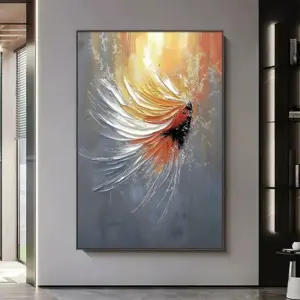 Modern Abstract Gold Fish Picture For Wall Decor Pure Handmade Texture Oil Painting On Canvas Hanging Art Poster For Living Room