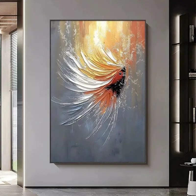 Modern Abstract Gold Fish Picture For Wall Decor Pure Handmade Texture Oil Painting On Canvas Hanging Art Poster For Living Room