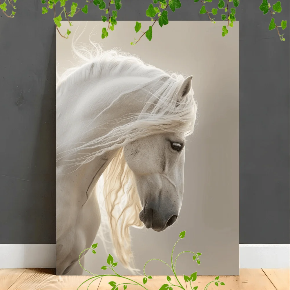 1pc no Framed Canvas Painting Artwork Very Suitable for Office Corridor Home Living Room Decor White Horse with Flowing Mane